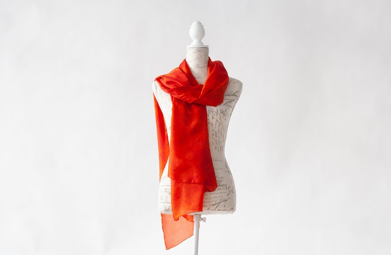 Deep Orange silk scarf / magnificent orange red silk scarf / large orange silk veil / Hand dyed / 100% habotai silk / scarves for women image 8