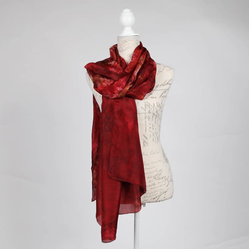 red and gold scarf, oversized silk scarf, lightweight scarf image 1