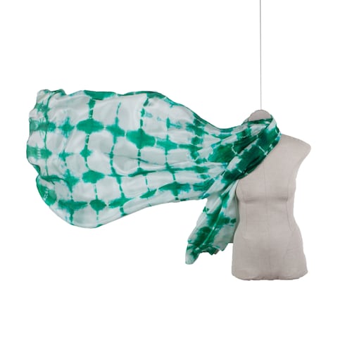 Green and white silk scarf / green checkered silk shawl / cheapest large green and white checkered silk veil / Hand dyed / 100% habotai silk