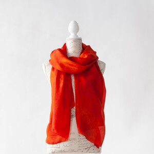 Deep Orange silk scarf / magnificent orange red silk scarf / large orange silk veil / Hand dyed / 100% habotai silk / scarves for women image 6