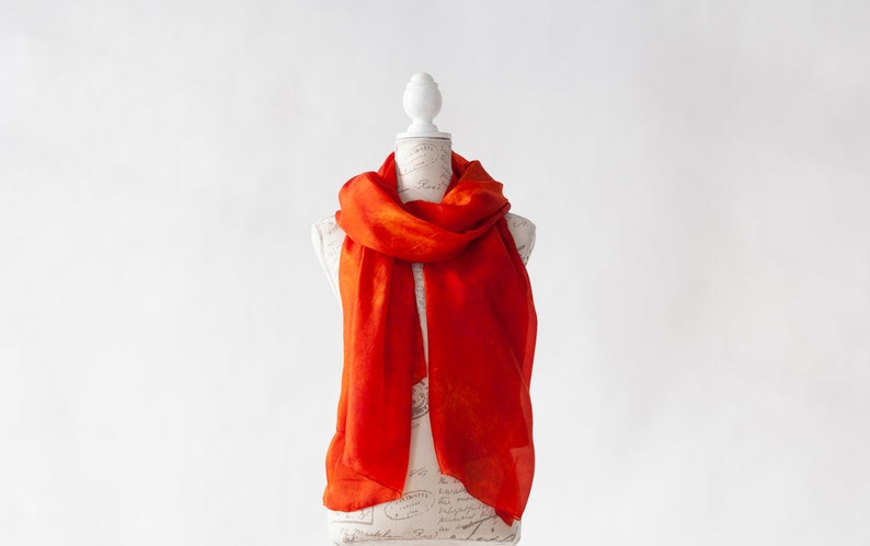 Deep Orange silk scarf / magnificent orange red silk scarf / large orange silk veil / Hand dyed / 100% habotai silk / scarves for women image 6