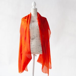 Deep Orange silk scarf / magnificent orange red silk scarf / large orange silk veil / Hand dyed / 100% habotai silk / scarves for women image 3