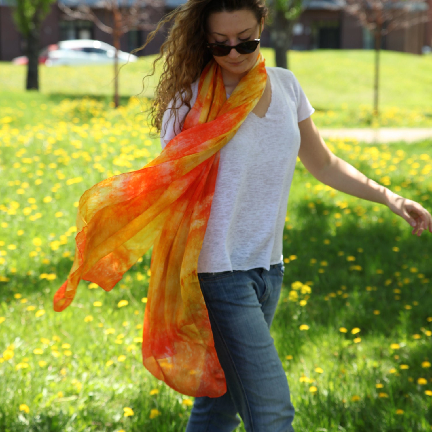 Yellow orange and gold silk scarf / sun summer silk shawl / Etsy