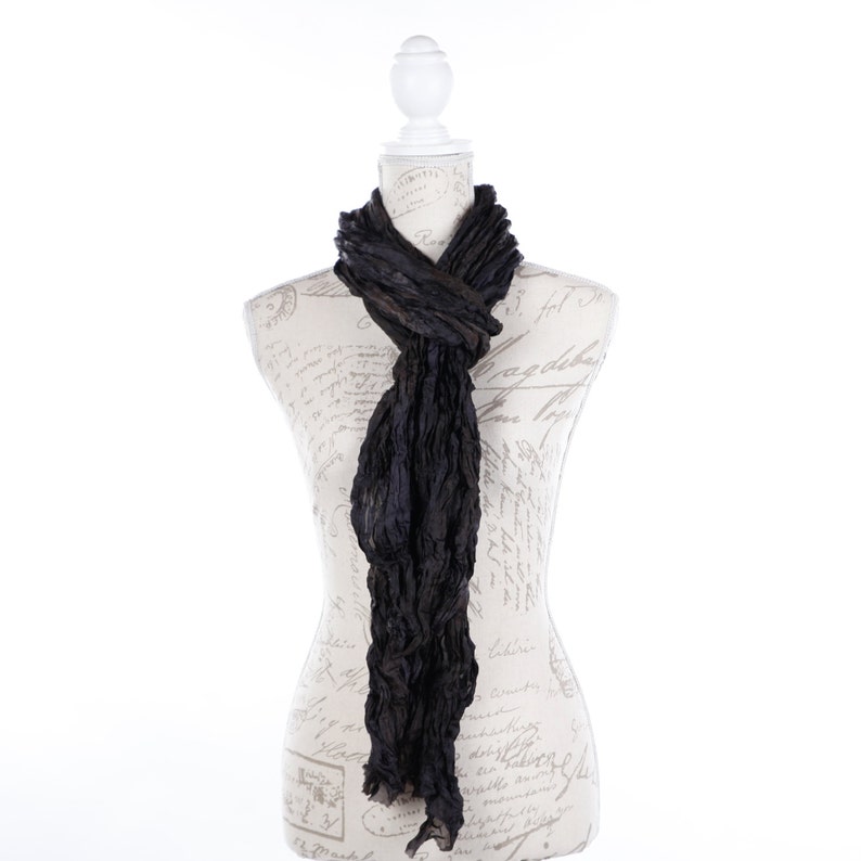 Boho black silk scarf / scarf girlfriend gift / long travel scarf black / boho chic black scarf / thin silk black scarf / travel scarf / image 1