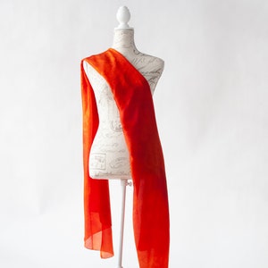 Deep Orange silk scarf / magnificent orange red silk scarf / large orange silk veil / Hand dyed / 100% habotai silk / scarves for women image 5