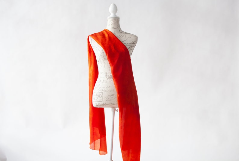 Deep Orange silk scarf / magnificent orange red silk scarf / large orange silk veil / Hand dyed / 100% habotai silk / scarves for women image 5