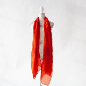 Deep Orange silk scarf / magnificent orange red silk scarf / large orange silk veil / Hand dyed / 100% habotai silk / scarves for women image 2