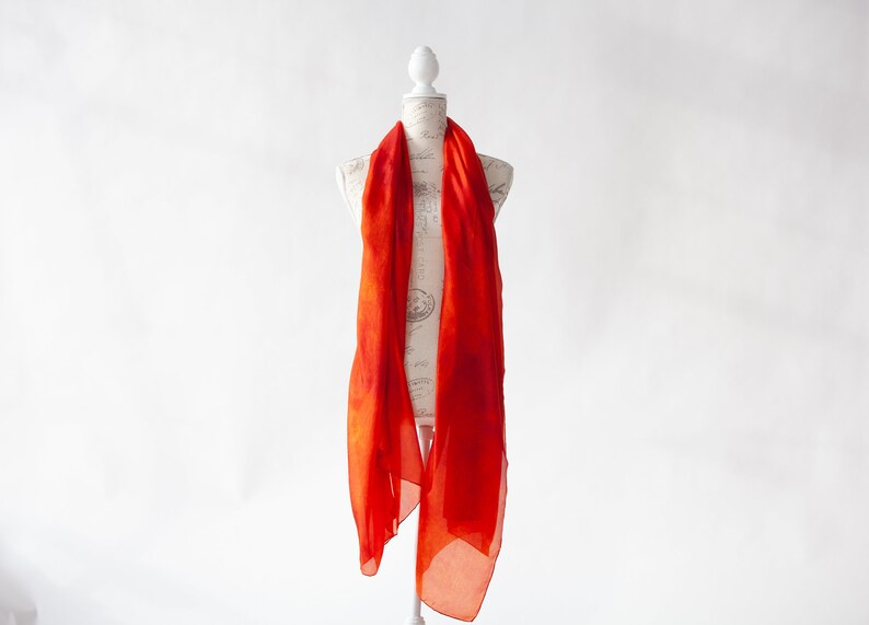 Deep Orange silk scarf / magnificent orange red silk scarf / large orange silk veil / Hand dyed / 100% habotai silk / scarves for women image 2