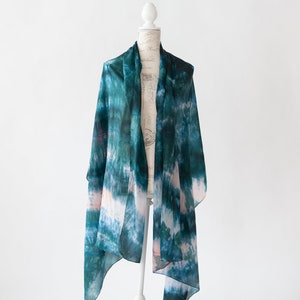 Teal and salmon silk scarf, Blue green silk scarf for her, lightweight scarf image 3