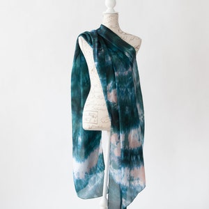 Teal and salmon silk scarf, Blue green silk scarf for her, lightweight scarf image 5