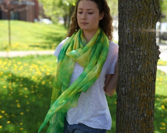 oversized silk wrap / green yellow silk scarf / green summer scarf / large green scarf / large silk pareo / scarves for women