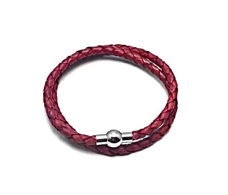 Pandora-style red leather wrap charm bracelet. Double or triple wrap.silver Magnetic clasp. Fits Thomas Sabo, Pandora and European charms image 1