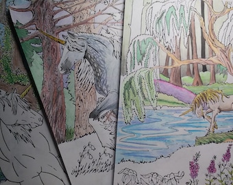 Unicorn Coloring Page Instant Download 4 Pack