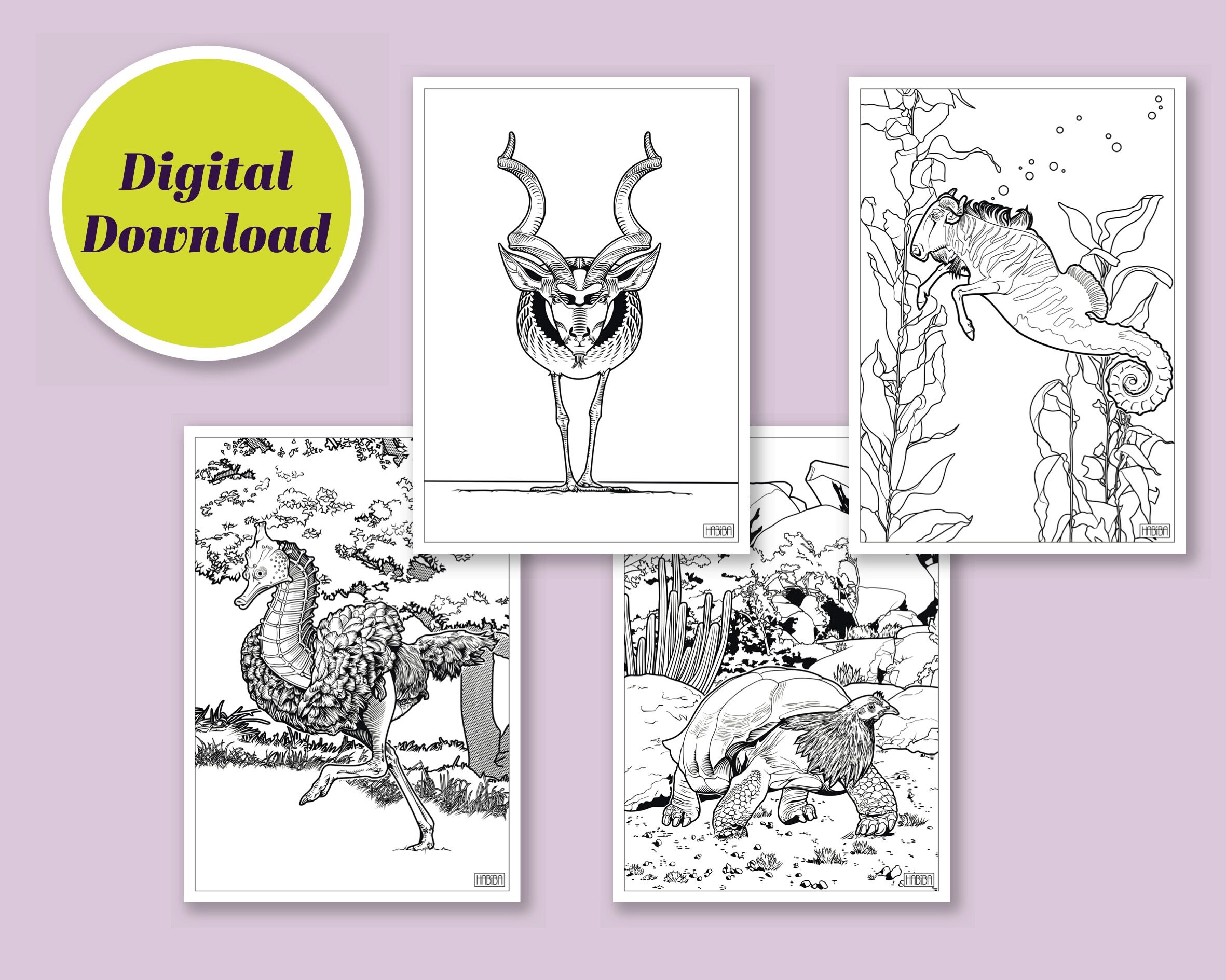 Fantasy Animals Coloring Pages Etsy