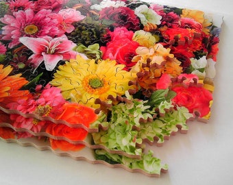 Amazing Flowers 3d Hand-Cut Wooden Jigsaw Puzzle for Adults. 3 Layers Handcrafted Wooden Puzzles / Mrgogo Puzzles