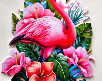 Wooden jigsaw puzzle for Adults / Unique challenging jigsaw puzzles / Hand cut Wooden Jigsaw puzzles For adults / Floral Flamingo / Mrgogo