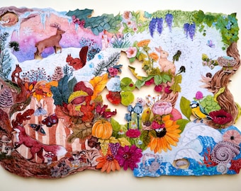 Hand-Cut Birch Wood Puzzle - Handmade Wooden Jigsaw For Adults  - Custom Four Seasons Design