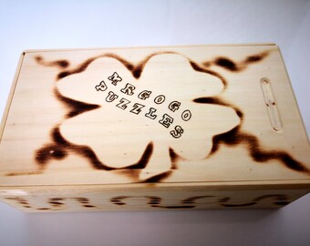 New Hand Cut Wooden Jigsaw Puzzle "Lucky Flower" in Wooden Box 