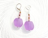 Purple Earrings, Seaglass Earrings, Beach Earrings, Cultured Ocean Glass