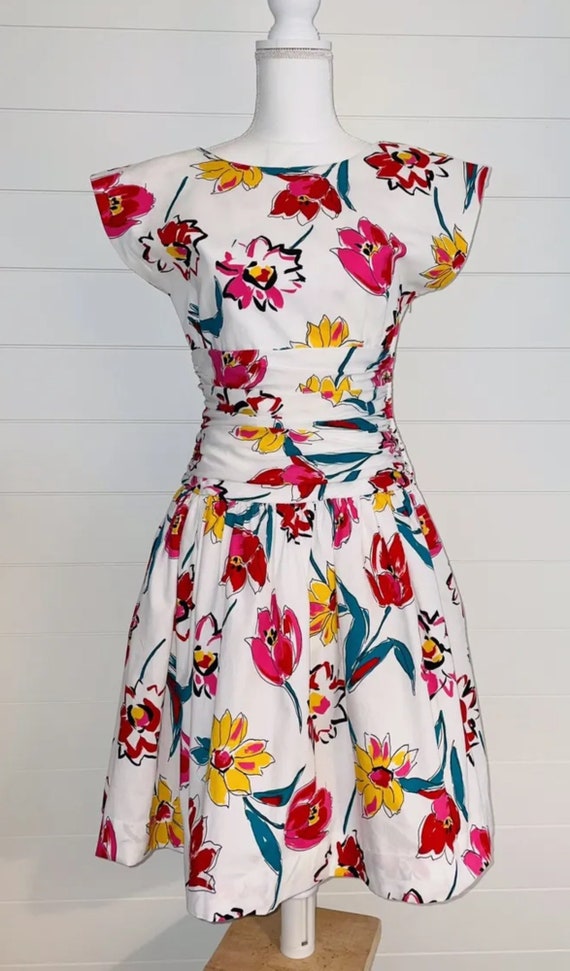 Vtg 80’s Patty O’Neil Dress Floral New Wave Ruchin