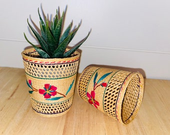 Set of 2 Vintage Mini Basket Planter Boho