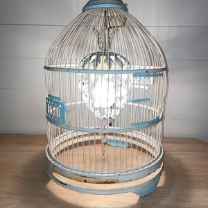 Vtg Birdcage Chandelier Hanging Light Blue White