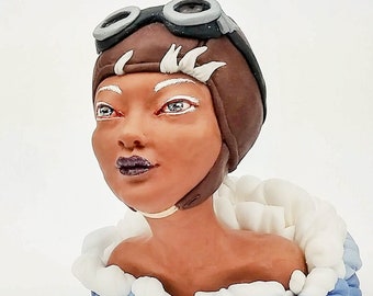 Polymer Clay Figure sculpture bust art doll OOAK fantasy creature aviator elemental pop surrealism character low brow art doll