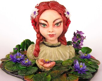 Polymer clay figure sculpture, Sculpture art Pop Surrealism Handmade Art doll bust Contemporary art Low brow Hamlet feminist art big eyed
