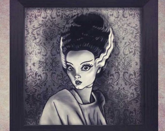 BRIDE OF FRANKENSTEIN art, horror art print, Elsa Lanchester, Gothic Wall Art, Fantasy wall art, horror movie poster monster art