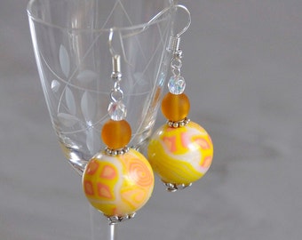 boucles d'oreilles rondes  graphiques jaune été