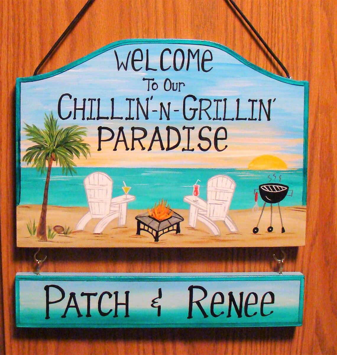 Grilling And Chilling With Us - Camping Personalized Custom Shaped Home Decor Wood Sign - House Warming Gift For Couple, Camping Lovers, Pet Lovers