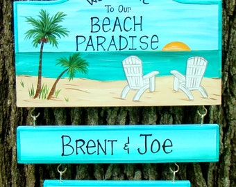 Custom Welcome to Our Beach Paradise Summer Home Camp Campsite Camping Sign your name!  Custom &  Personalized