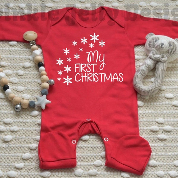 My First Christmas Romper - babygrow - 1st Christmas - snowflakes - father christmas