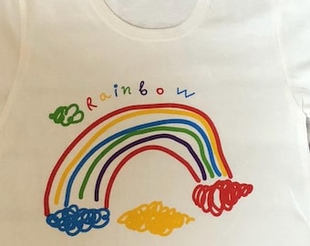 Girls rainbow t shirt - tee shirt - short sleeved - love - happiness - joy