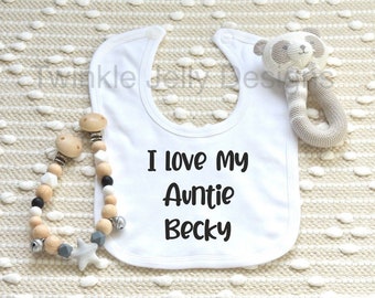 Cute Funny Auntie Baby Bib B012 Personalised I Love My Food Baby Bib 