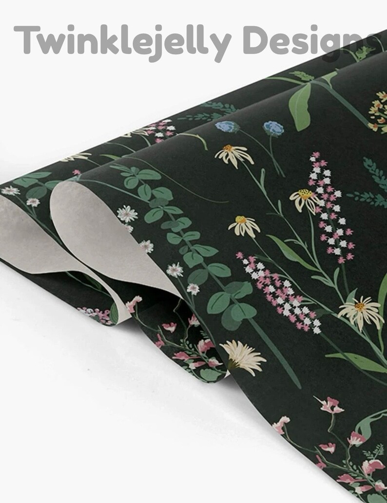 Black Floral Sticky Backed Wallpaper 45cm X 100cm Upcycle Etsy