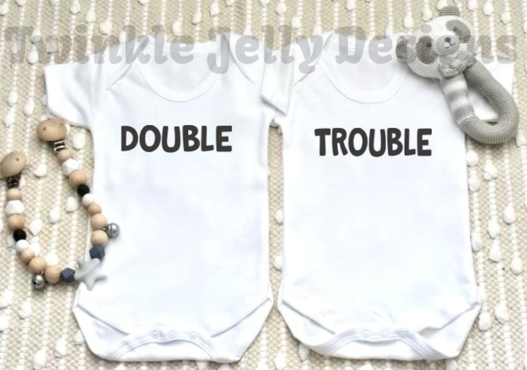 Double Trouble Twins Bodysuit Romper Bib Multiple Birth