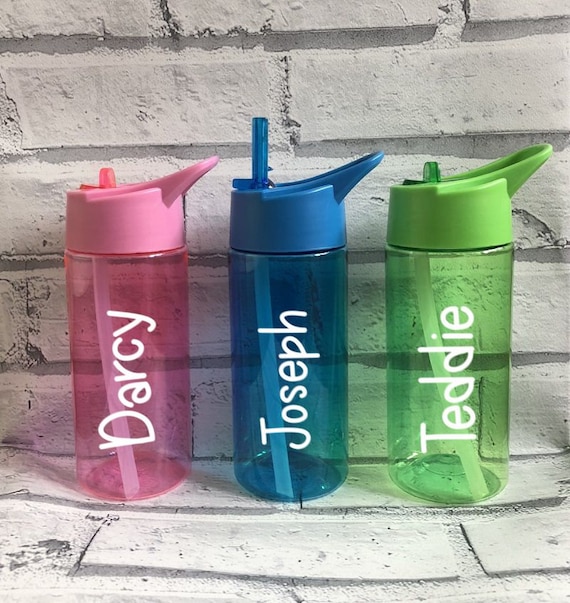 Personalised Kids Drinks Bottle 400ml Flip Top Straw School Drinks