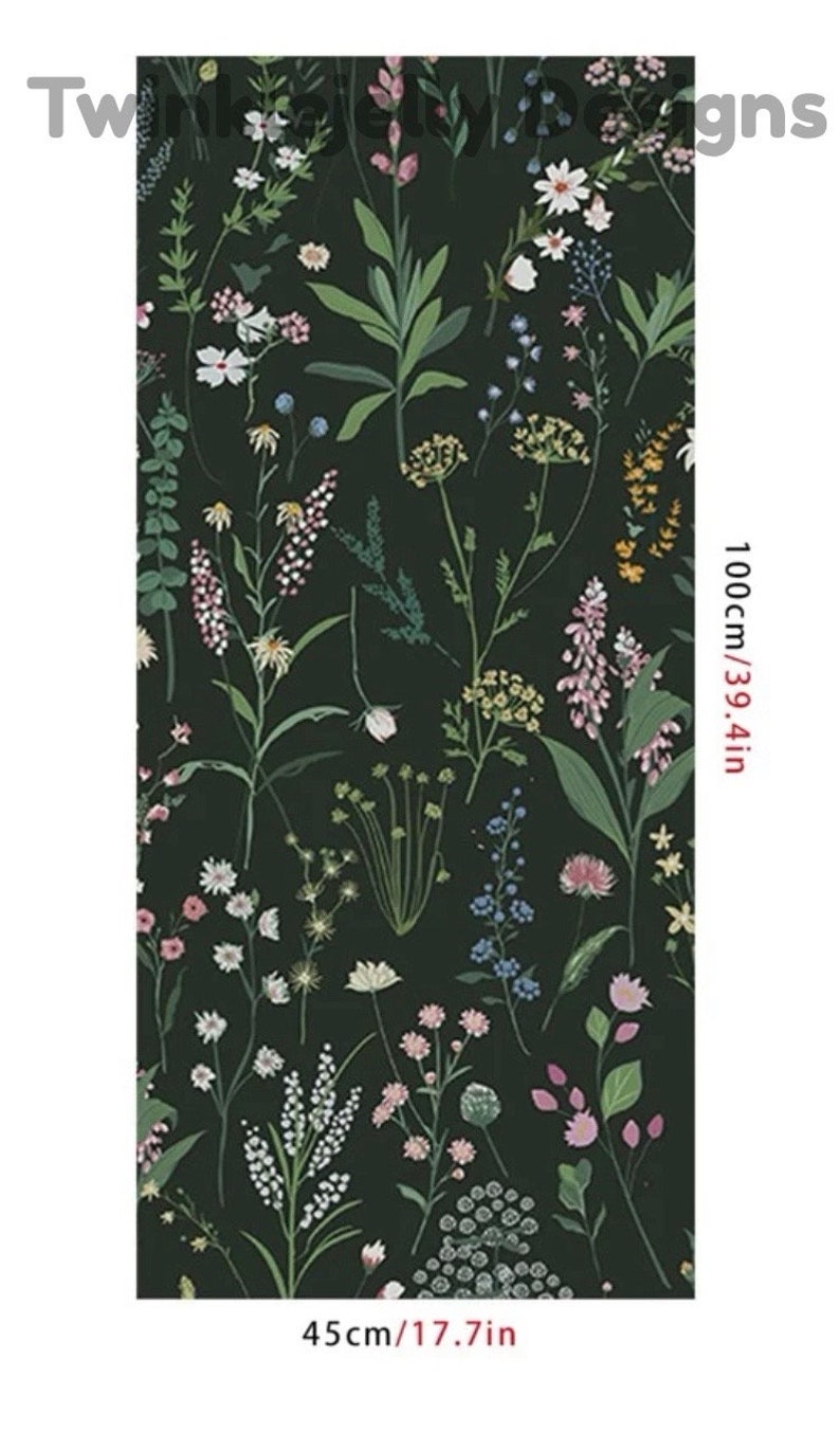 Black Floral Sticky Backed Wallpaper 45cm X 100cm Upcycle Etsy