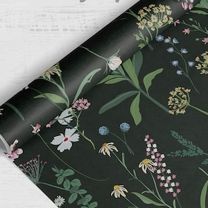 Black floral sticky backed wallpaper - 45cm x 100cm - upcycle project - waterproof - Cupboard liner - Draw liner - Wardrobe door liner