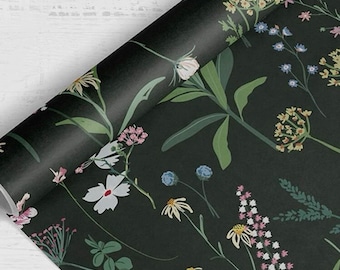 Black floral sticky backed wallpaper - 45cm x 100cm - upcycle project - waterproof - Cupboard liner - Draw liner - Wardrobe door liner