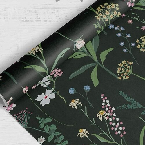 Black floral sticky backed wallpaper - 45cm x 100cm - upcycle project - waterproof - Cupboard liner - Draw liner - Wardrobe door liner