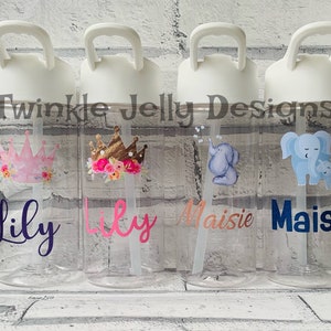Personalised Elephant Kids clear Drinks Bottle - 450ml - Tritan - BPA Free - personalised water colour crown kids clear drinks bottle