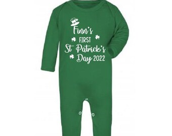 Personalised Primo giorno di San Patrizio Babygrow Pagliaccetto Irlandese Irlanda Baby regali 