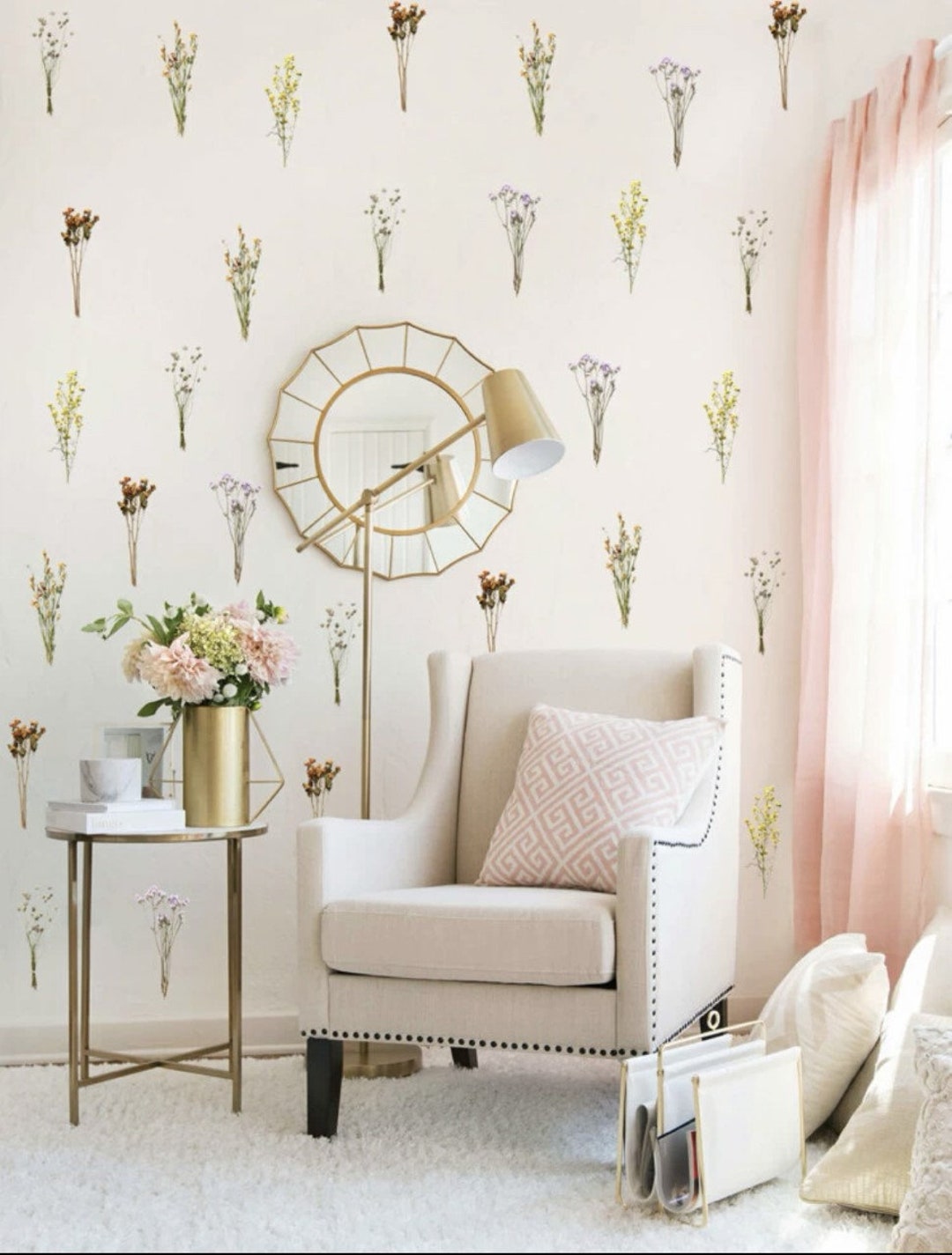 Wild flower print wall stickers wall decal wall sticker dried flower