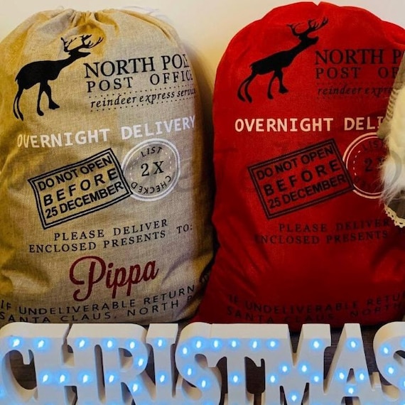 Personalized Christmas Santa Sack: Jute or Cotton Gift Bag (70x50cm)