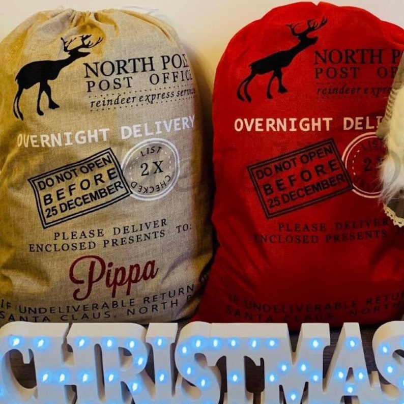 Personalised Santa Sack | Christmas Eve Gift Sack | Reindeer Santa Sack | Personalised Christmas Sack | Christmas Gift Bag image 1