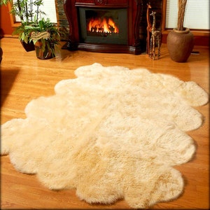 Shaggy Faux Fur Area Throw Rug - Classic - Multi Pelt Octo Sheep Skin - Faux Sheepskin Area Carpet - Thick Shag Pelt - Hide - Designer Decor