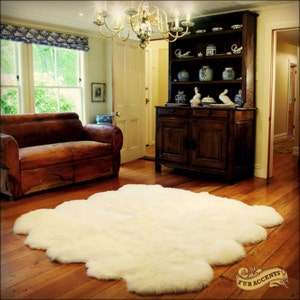 Shaggy Faux Fur Area Throw Rug - Classic - Multi Pelt Octo Sheep Skin - Faux Sheepskin Area Carpet - Thick Shag Pelt - Hide - Designer Decor