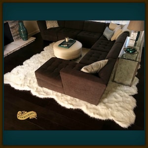 Larger Faux Fur Area Rug - Plush Shaggy Sheepskin Carpet - Border Sheep Designer Throw Rug - Fur Accents Quality Home Decor